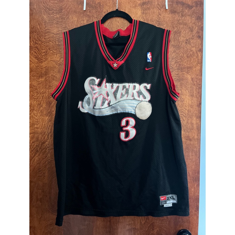 Vintage Nike Basketball Jersey Mens 2XL Black Allen Iverson 76ers NBA Mesh